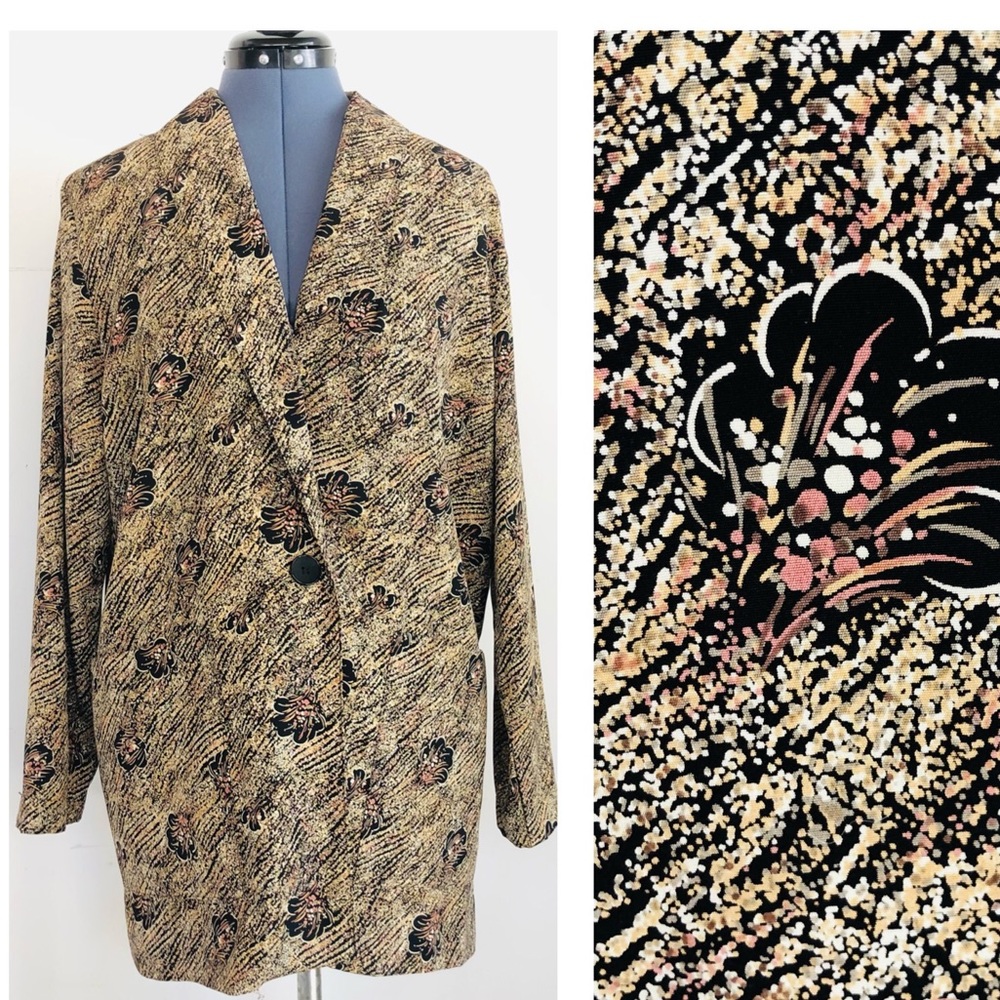 Vintage Silky Spring Patterned Blazer Oversized L… - image 1
